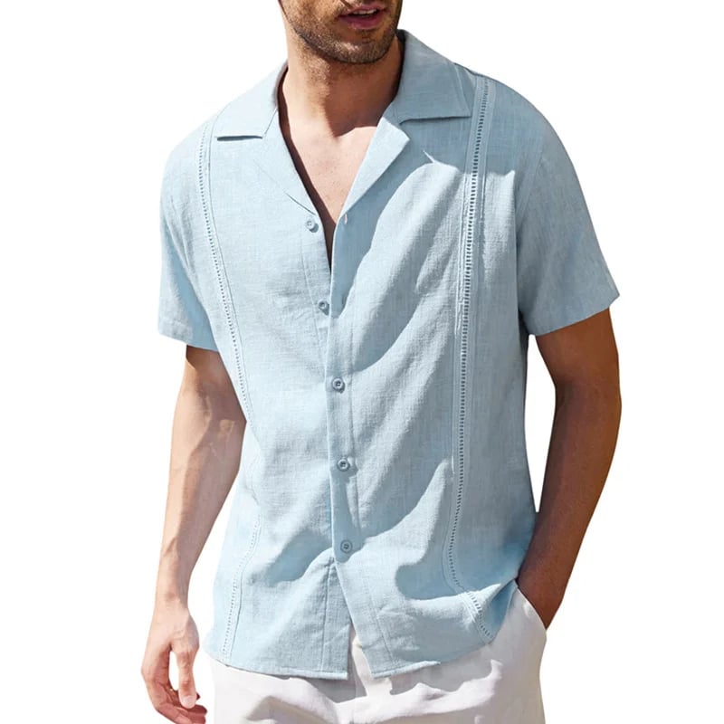 Men's Knit Button Down Shirt Short Sleeve Linen Shirts