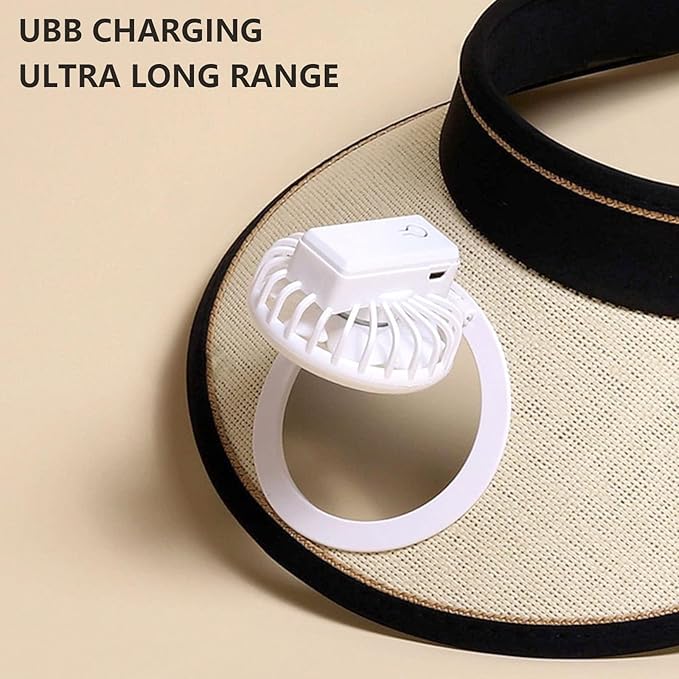 Sun hat with fan, hollow top, large brim, three-level adjustable