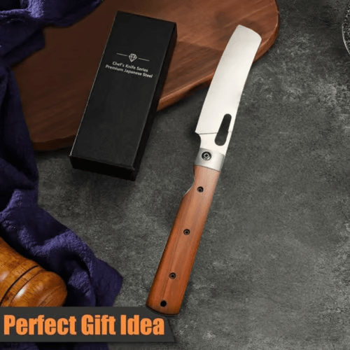 🔥HOT SALE 49% OFF✨Eternal-starlight Folding Nakiri Knife – 4Cr13 Stainless Steel Wood Handle Portable Chef Knife