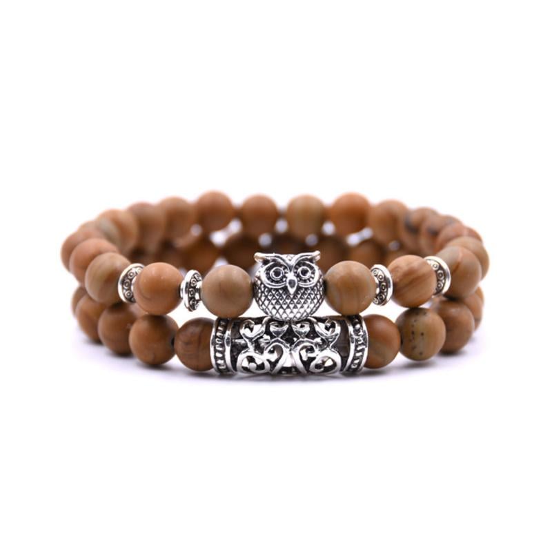 Crazymeow Owl Charm Natural Stone Bracelet