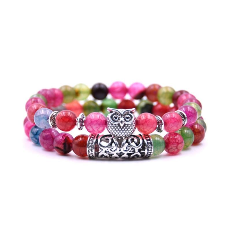 Crazymeow Owl Charm Natural Stone Bracelet