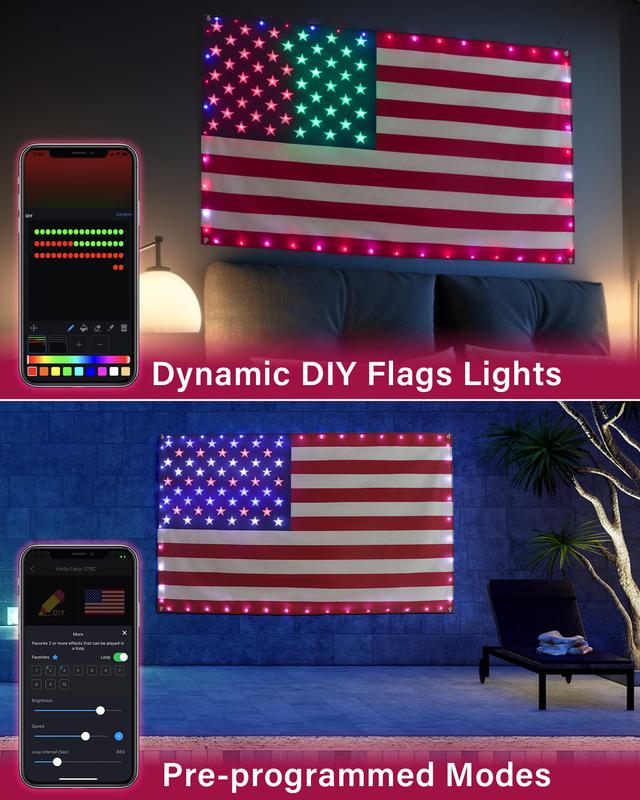 🔥ON SALE - 50% OFF🔥3x5 FT American Flag Lights with App & Remote Control, Double-sided Waterproof