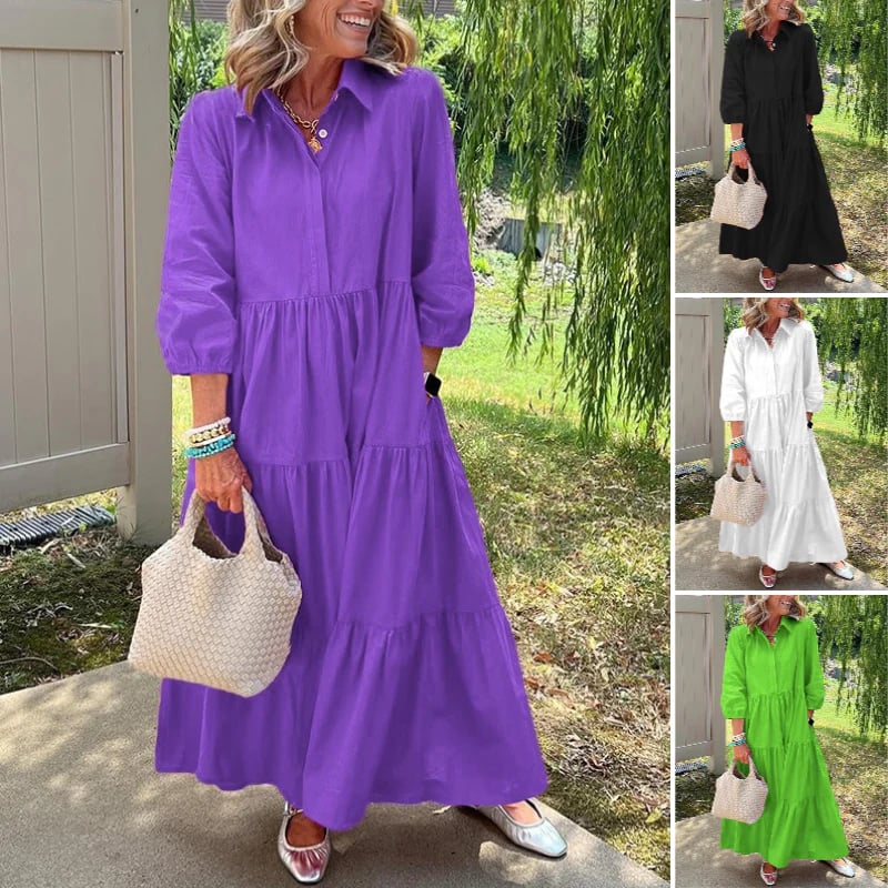 💓 Women’s Casual Loose Fit Lapel Ankle Length Dress🌿