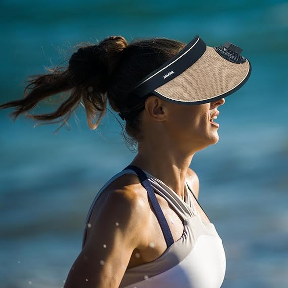 Sun hat with fan, hollow top, large brim, three-level adjustable