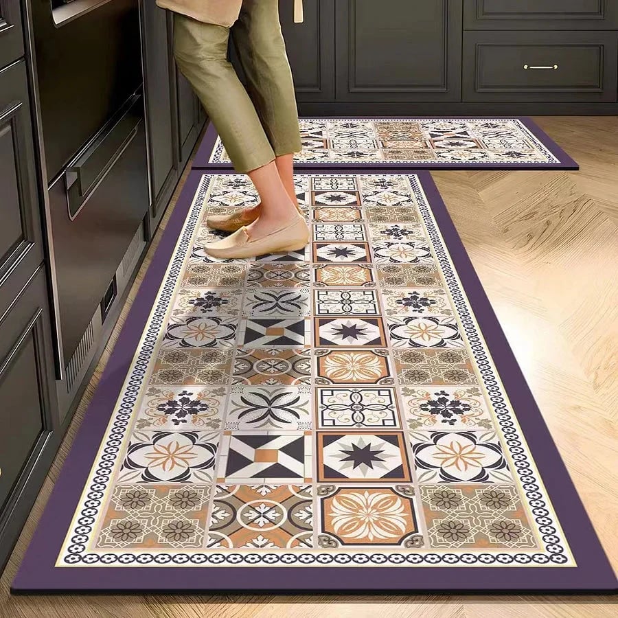 Set of retro floral print rugs (2 pieces) - 40×60 cm + 40×120 cm