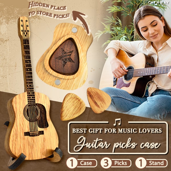 Cithway™ Unique Handmade Wooden Guitar Shape Picks Box