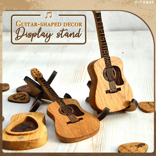 Cithway™ Unique Handmade Wooden Guitar Shape Picks Box