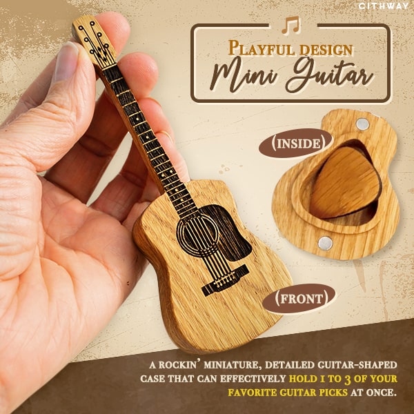 Cithway™ Unique Handmade Wooden Guitar Shape Picks Box