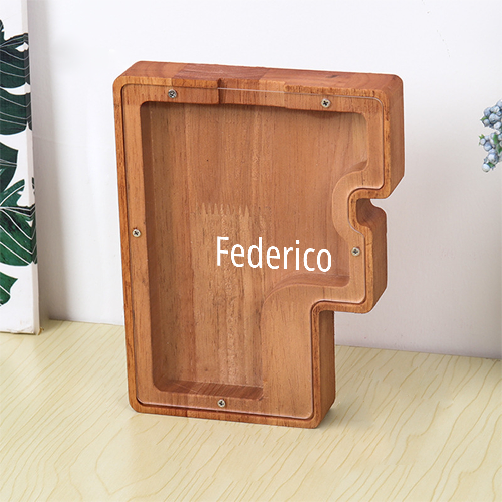 🎁Best Children's Gift-💰👪 Personalized 26 Letters Piggy Bank Custom Name Wooden Money Box