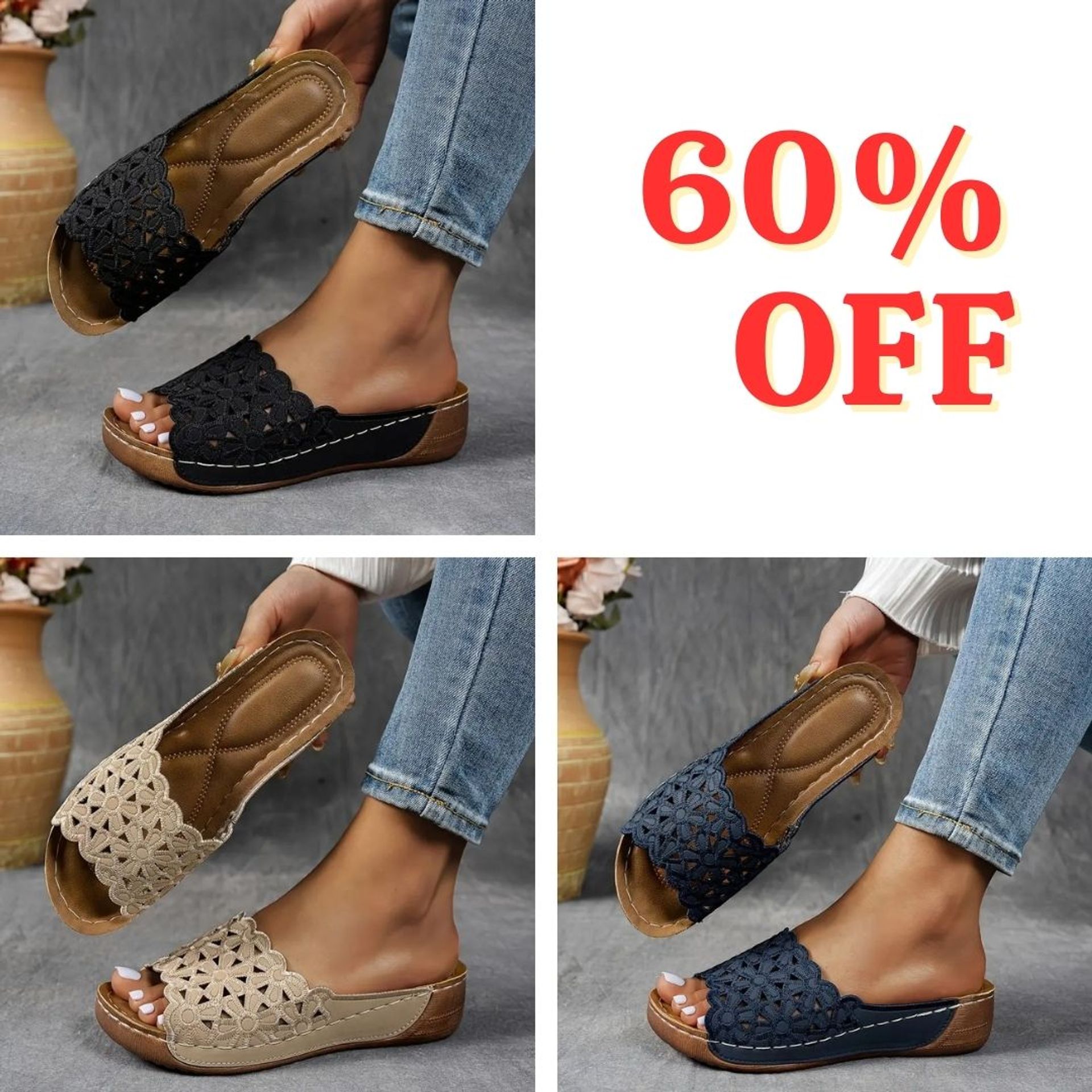 💥Hot Special Discount 70% OFF💥Breathable orthopedic open-toe slippers for women, with soft cushioning. Arch support