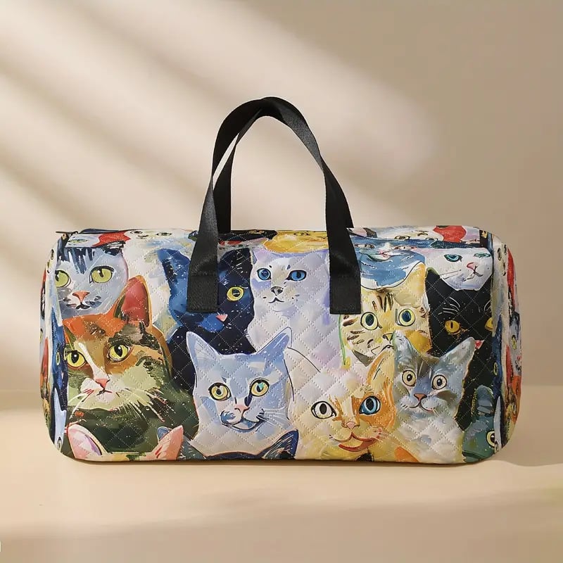 🐱Cartoon Abstract Cat Print Large Capacity Travel Duffel Bag🧳