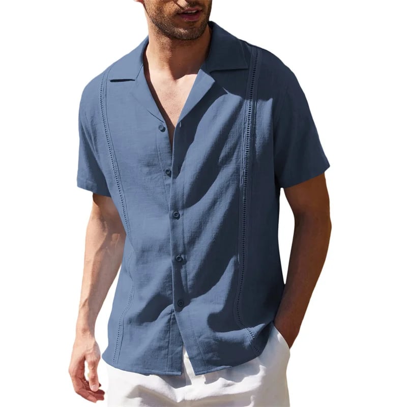 Men's Knit Button Down Shirt Short Sleeve Linen Shirts