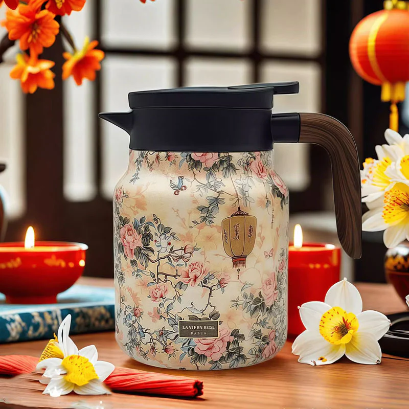 28 Oz Vintage Floral Pattern Tea Thermos – Built-In Infuser