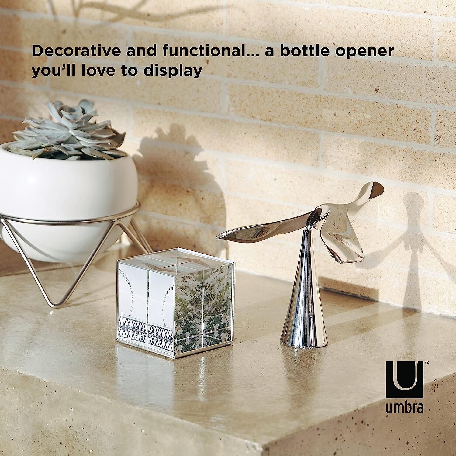  Tipsy Bottle Opener, Sculptural Bar Accessory, Chrome - Picture 7 of 12