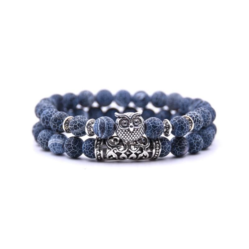 Crazymeow Owl Charm Natural Stone Bracelet