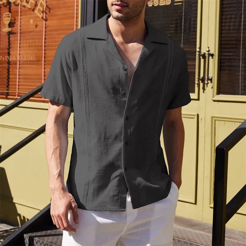 Men's Knit Button Down Shirt Short Sleeve Linen Shirts