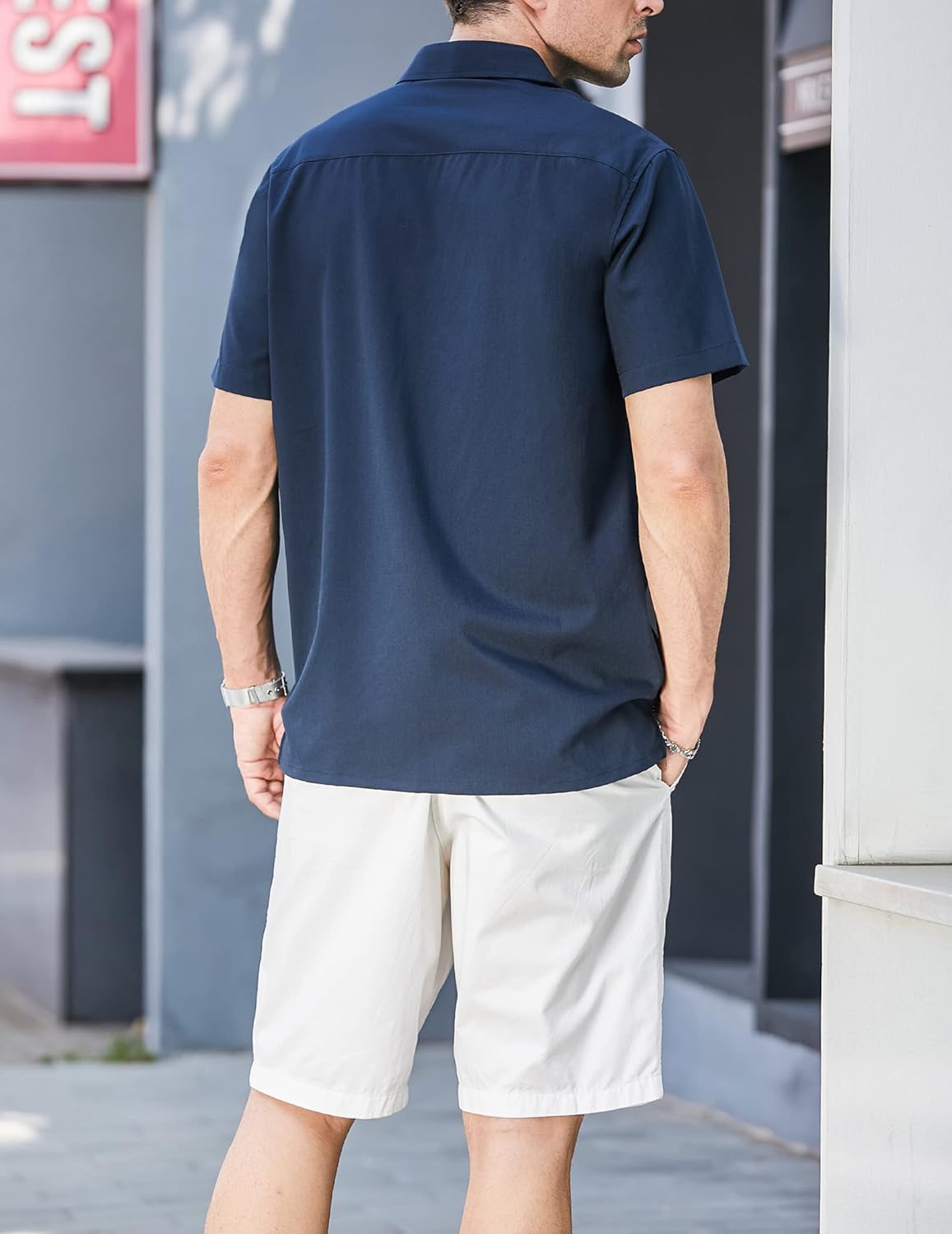 Men's Knit Button Down Shirt Short Sleeve Linen Shirts