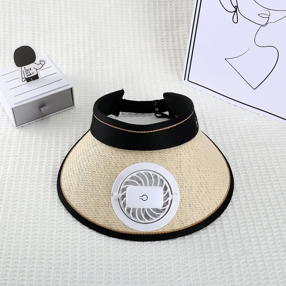 Sun hat with fan, hollow top, large brim, three-level adjustable
