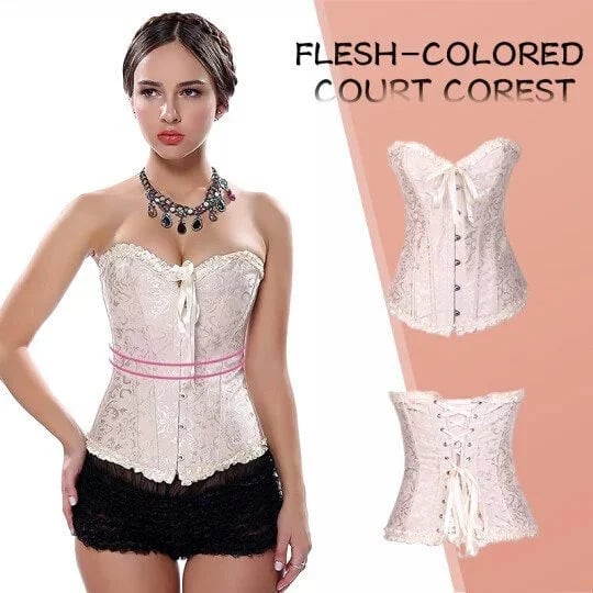 Women's Lacing Corset Top Satin Floral Boned Overbust Body Shaper Bustier