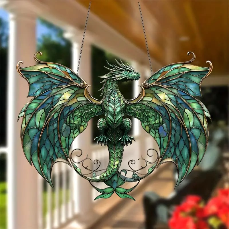 🐉Whimsical Forest Green Dragon Suncatcher Hanging Decor
