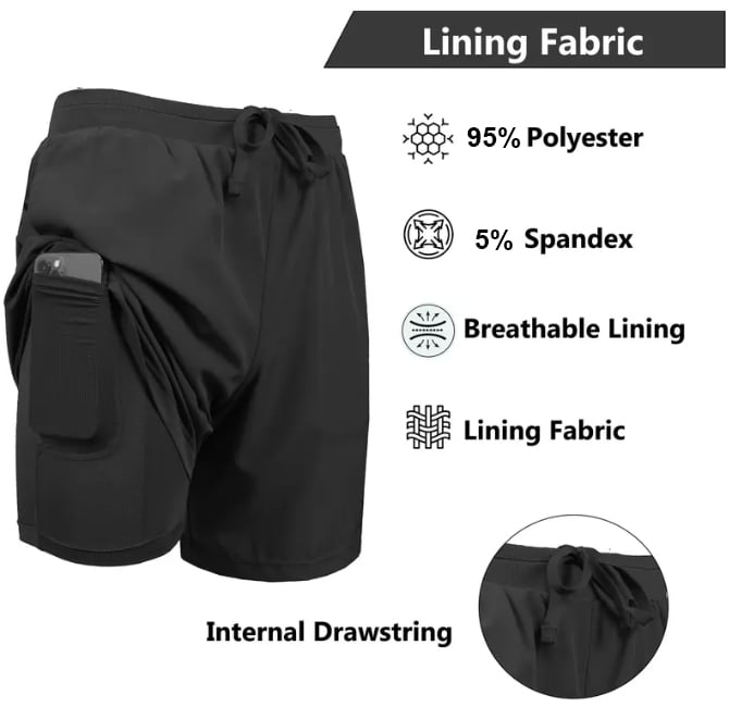 3-Pack Men's 2 in 1 Stretch Active Quick Dry Gym Running Shorts With Liner