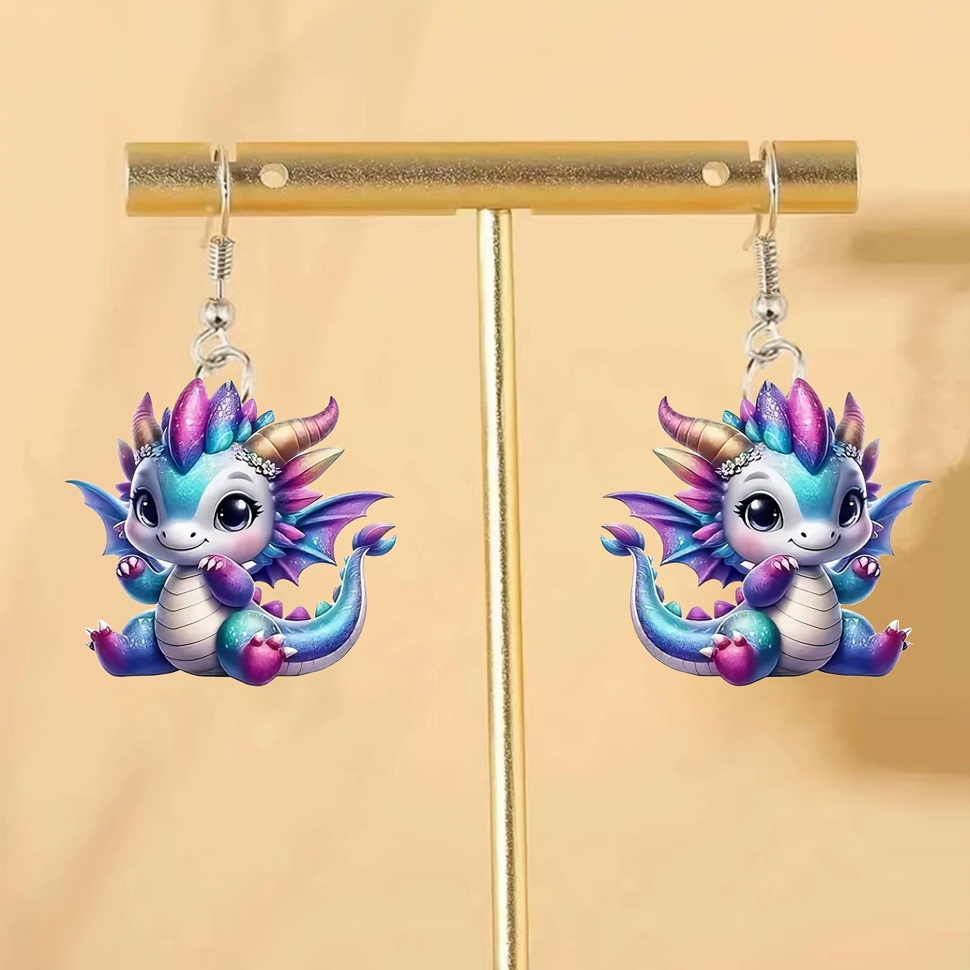 🌈Multicolor Dragon Baby Charm Earrings Set🦖