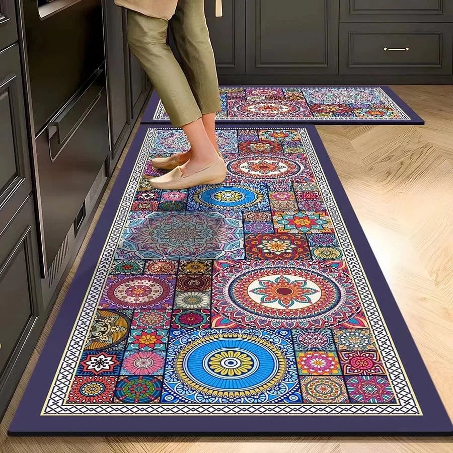 Set of retro floral print rugs (2 pieces) - 40×60 cm + 40×120 cm