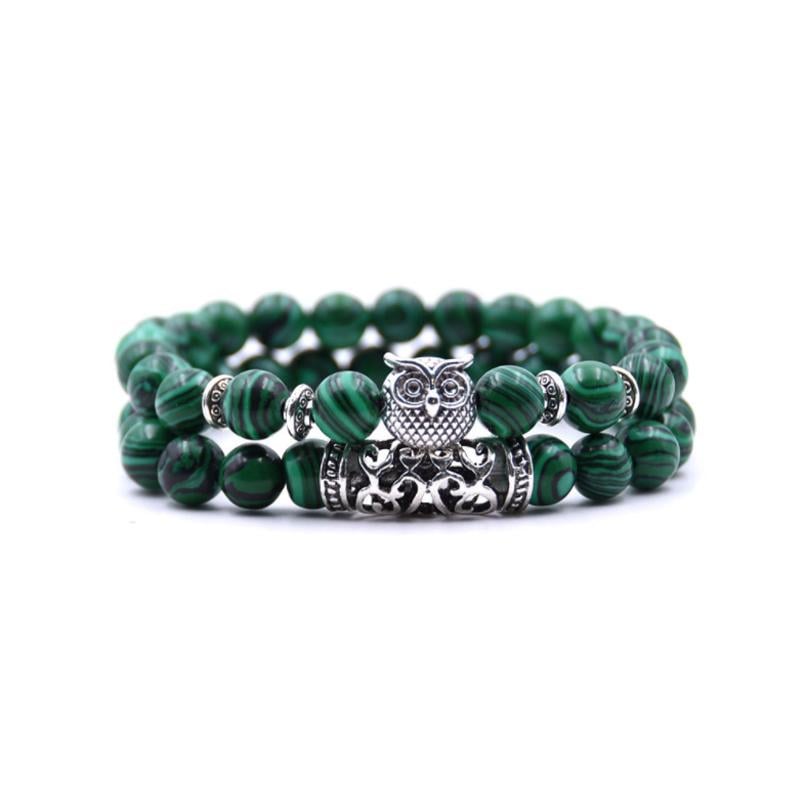 Crazymeow Owl Charm Natural Stone Bracelet