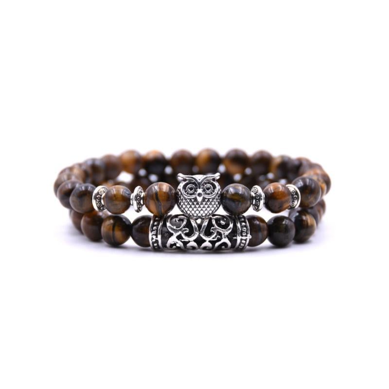 Crazymeow Owl Charm Natural Stone Bracelet