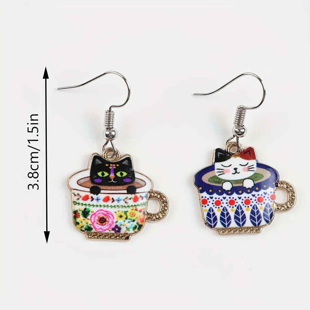 🐱Funny Cute Teacup Cat Dangle Earrings