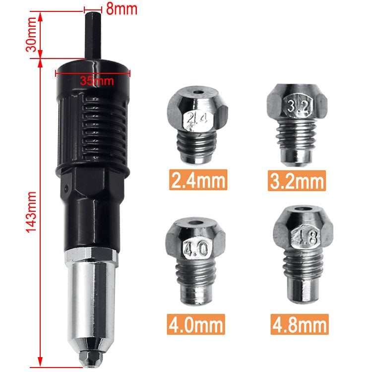 💥Hot Sale 48% OFF💥 Professional Rivet Gun Adapter Kit with 4Pcs Different Matching Nozzle Bolts-BUY 2 FREE SHIPPING