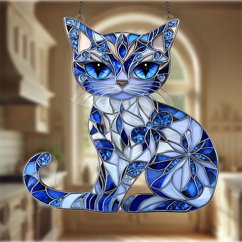 Blue & White Cat Suncatcher Ornament🐱