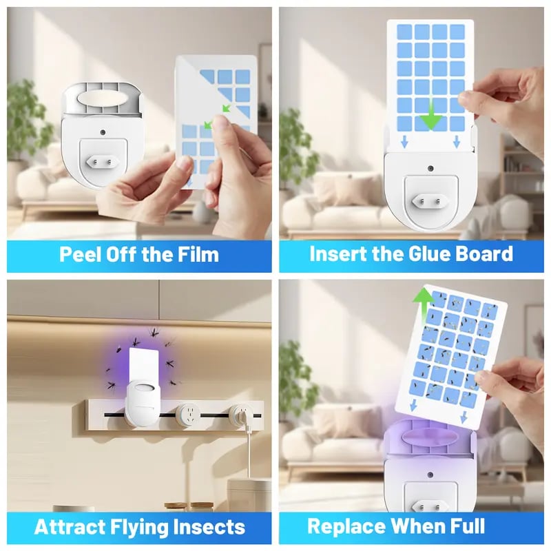 (1 Device + 5 Refills)Fruit Fly Traps for Indoors,Gnat Traps for House Indoor Plug-in Light for Flies