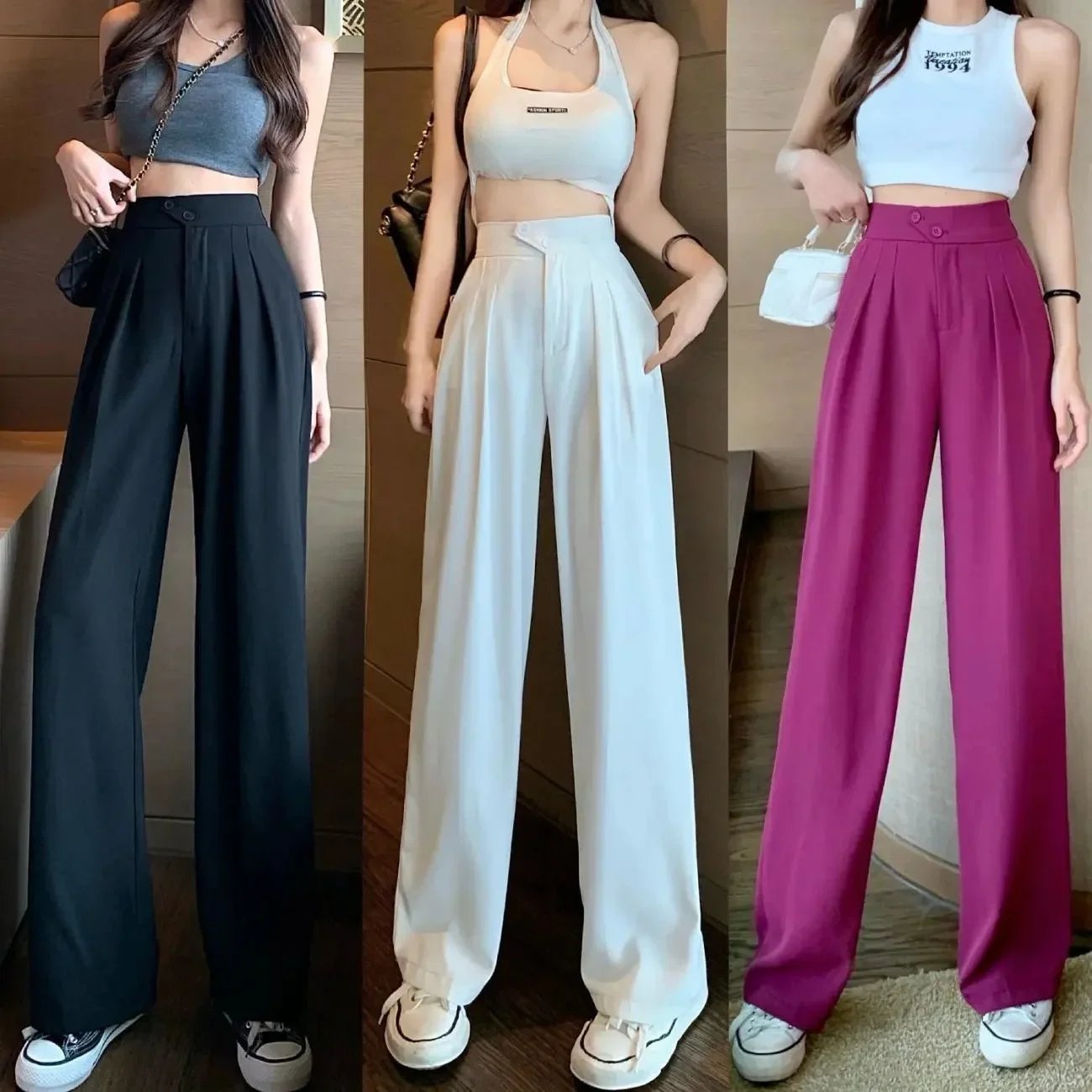 Figure-flattering versatile high-waisted wide leg trousers(Buy 2 pieces for free shipping)