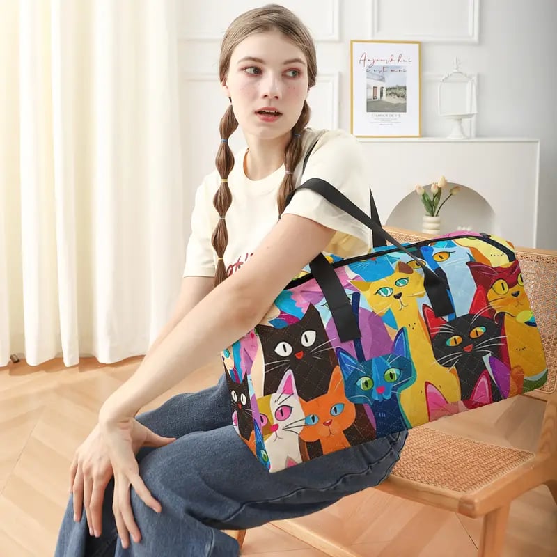 🐱Cartoon Abstract Cat Print Large Capacity Travel Duffel Bag🧳
