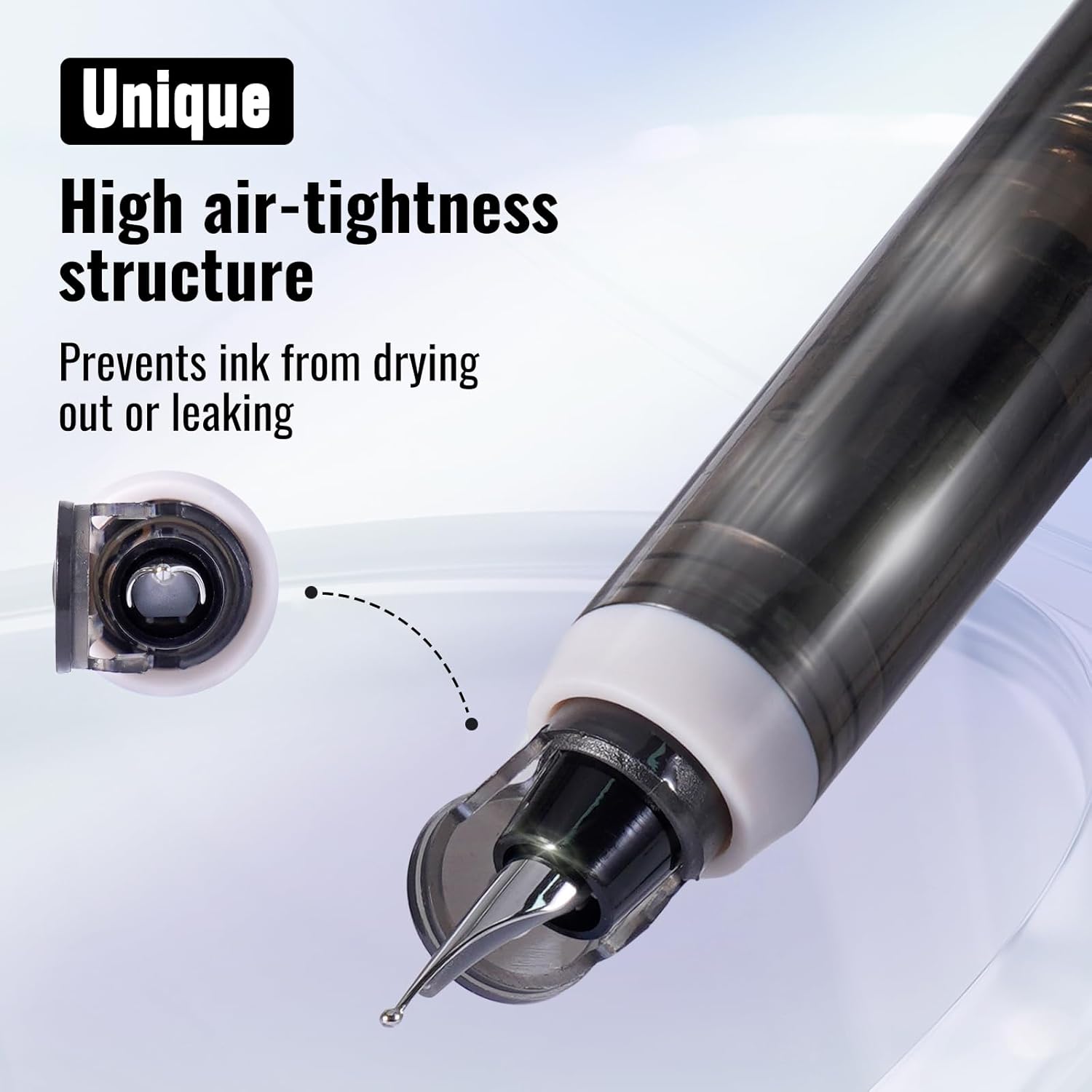 Fountain Pen Retractable:0.38mm Blue&Black Ink Transparent Barrel Includes 5 Refillable Ink Cartridges