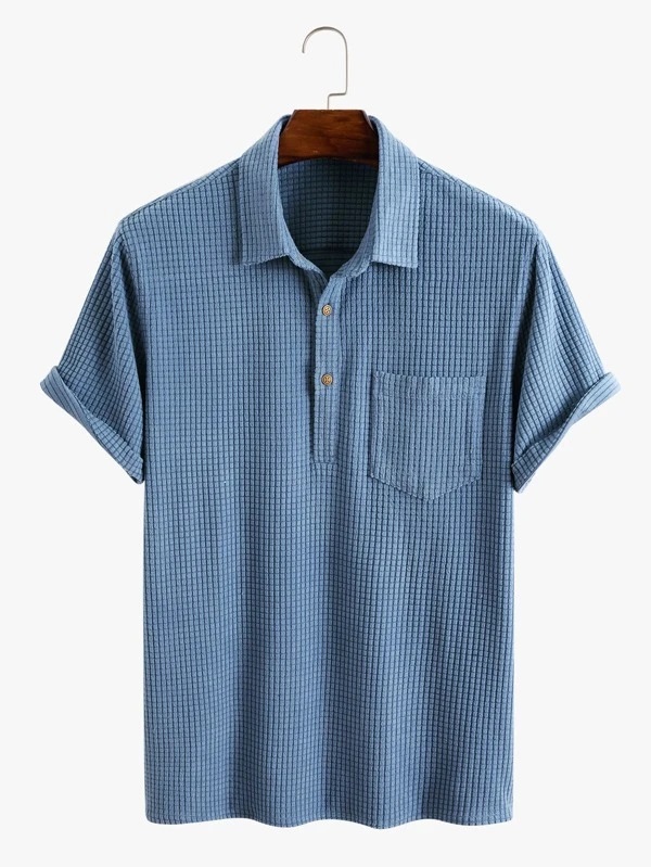 Men Cotton Loose Knit Patched Pocket Shirt