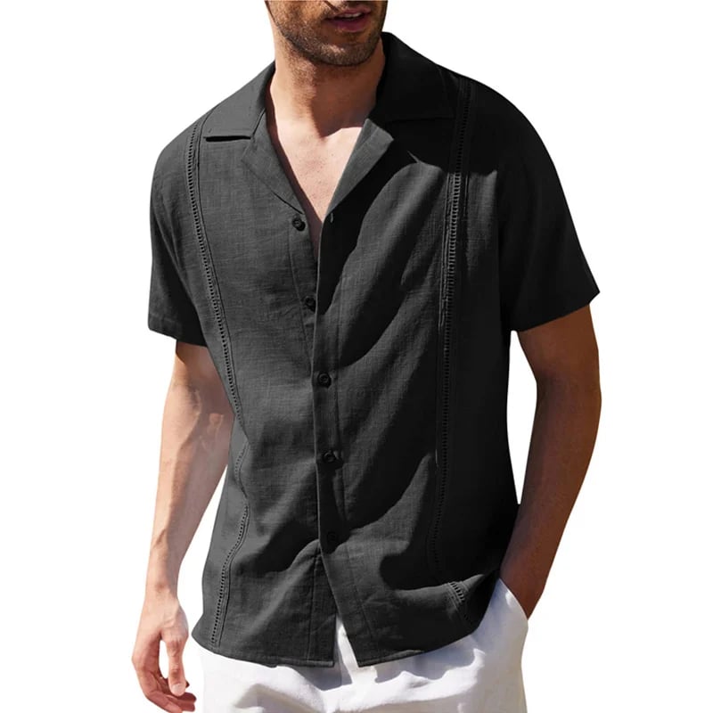 Men's Knit Button Down Shirt Short Sleeve Linen Shirts