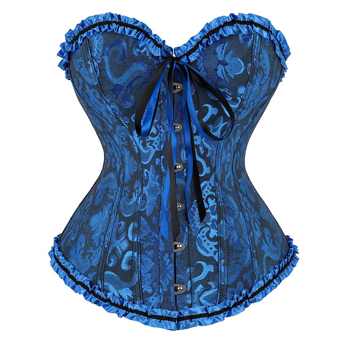 Women's Lacing Corset Top Satin Floral Boned Overbust Body Shaper Bustier