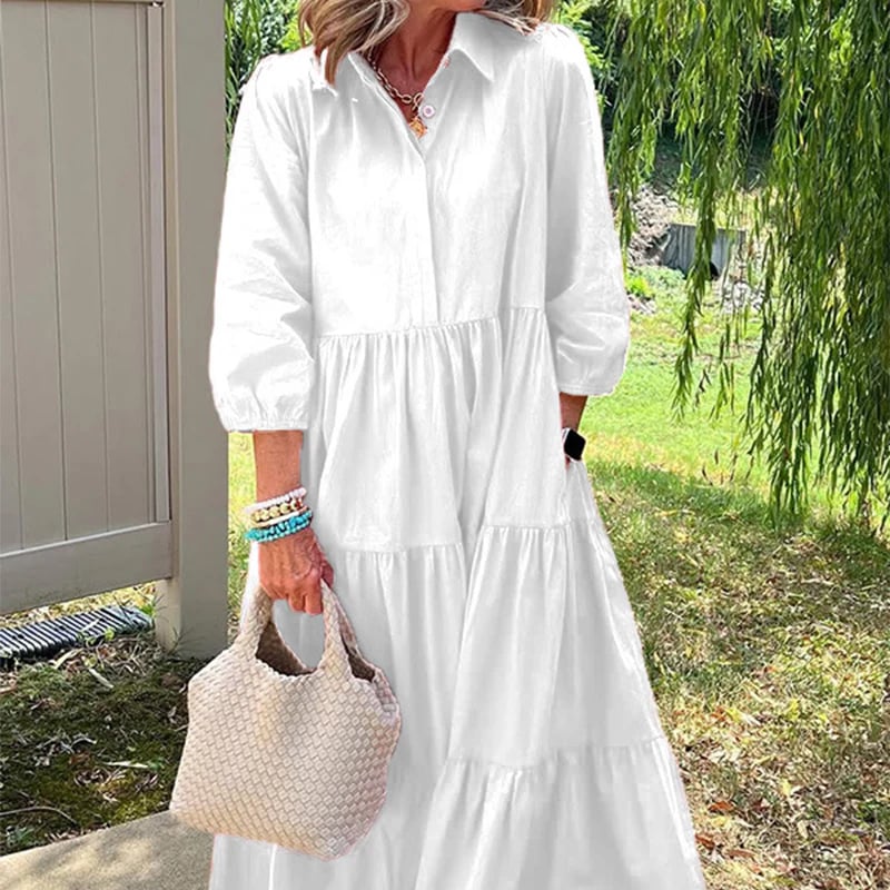 💓 Women’s Casual Loose Fit Lapel Ankle Length Dress🌿