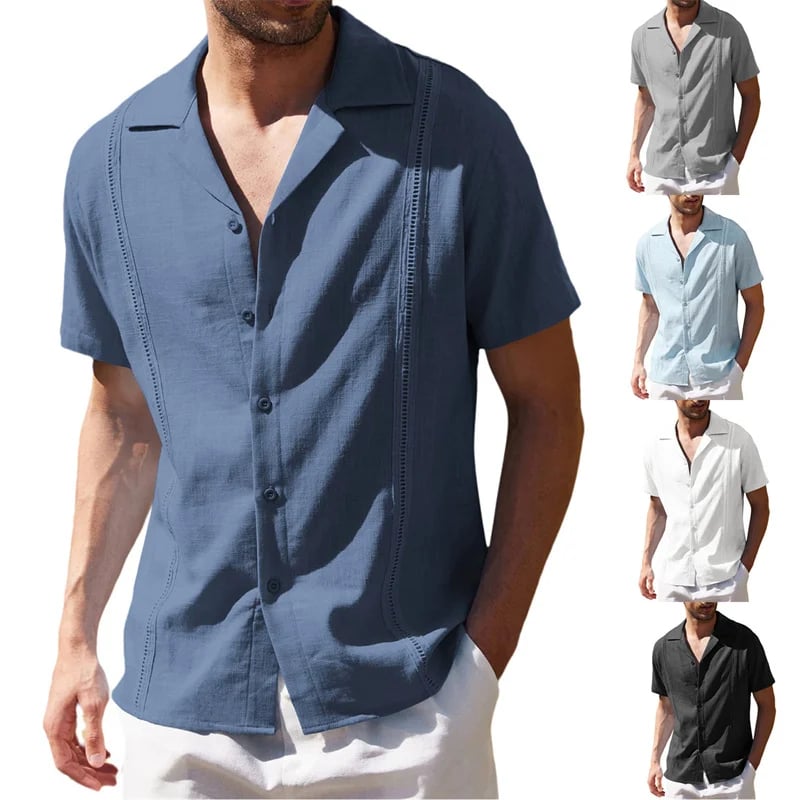 Men's Knit Button Down Shirt Short Sleeve Linen Shirts