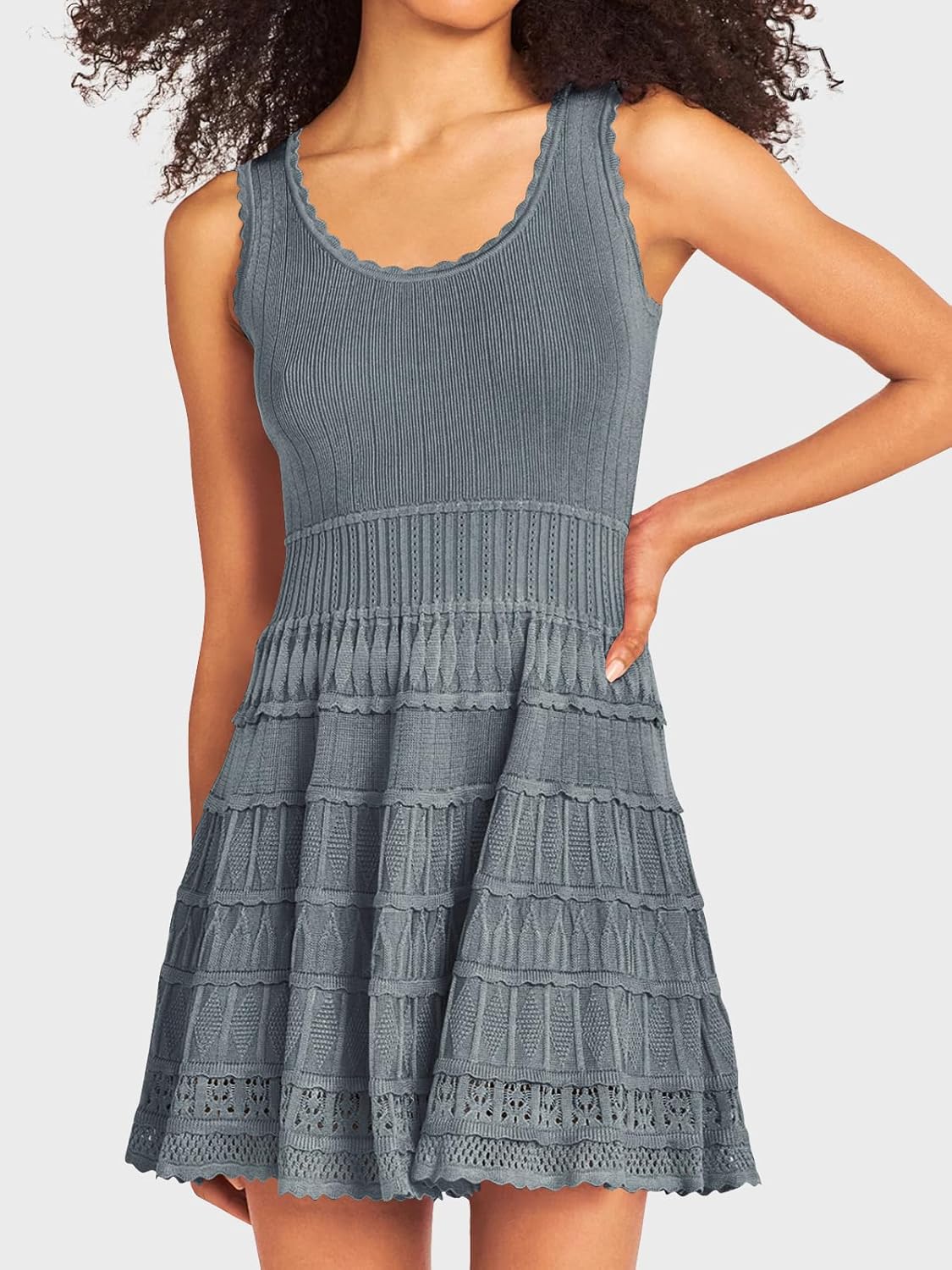 2024 Hot Sale✨Crewneck Knitted Crochet Hem Flowy Tank Sundress