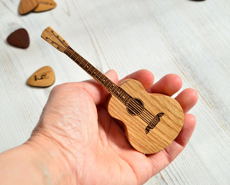 Cithway™ Unique Handmade Wooden Guitar Shape Picks Box