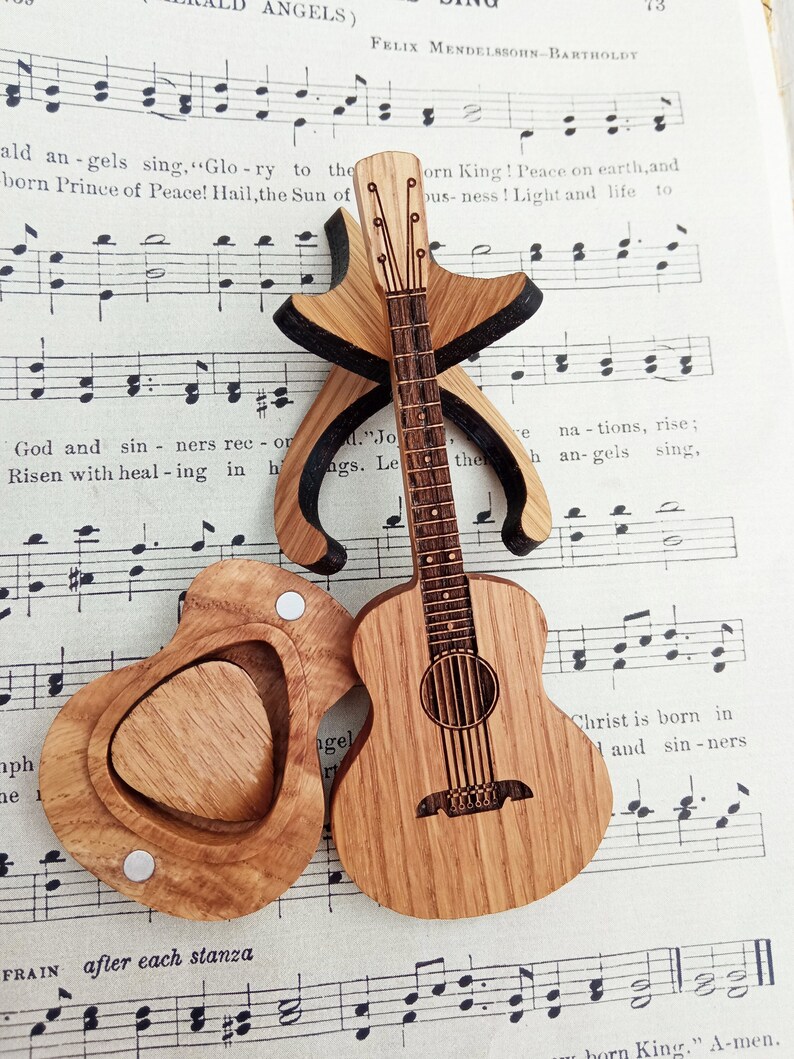 Cithway™ Unique Handmade Wooden Guitar Shape Picks Box
