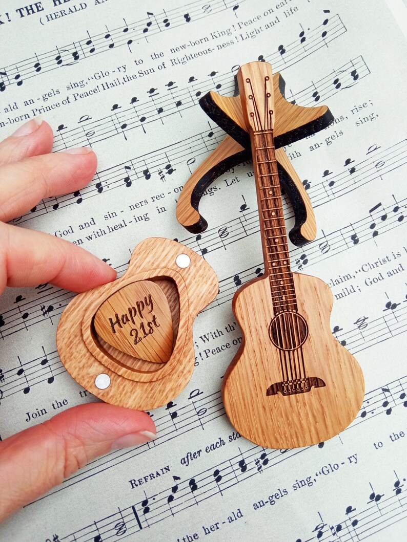 Cithway™ Unique Handmade Wooden Guitar Shape Picks Box