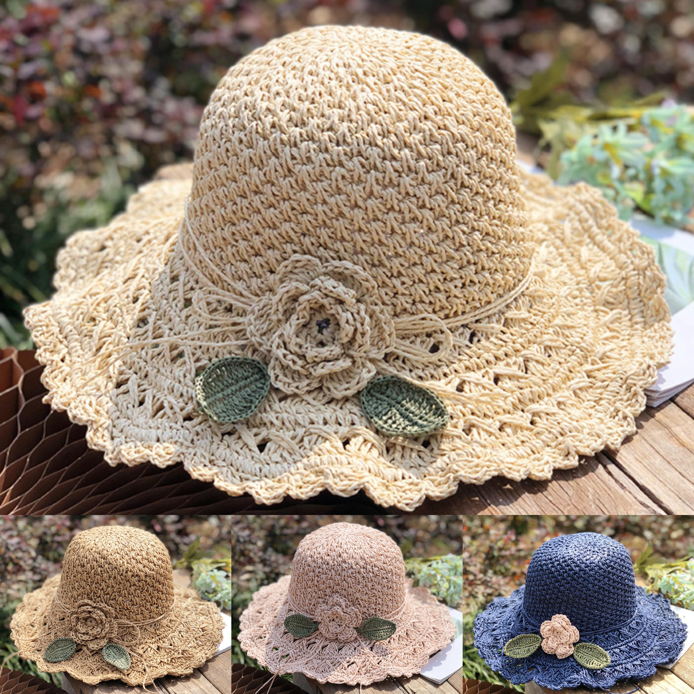 👒Elegant Crochet Straw Hat With Ruffles🌺
