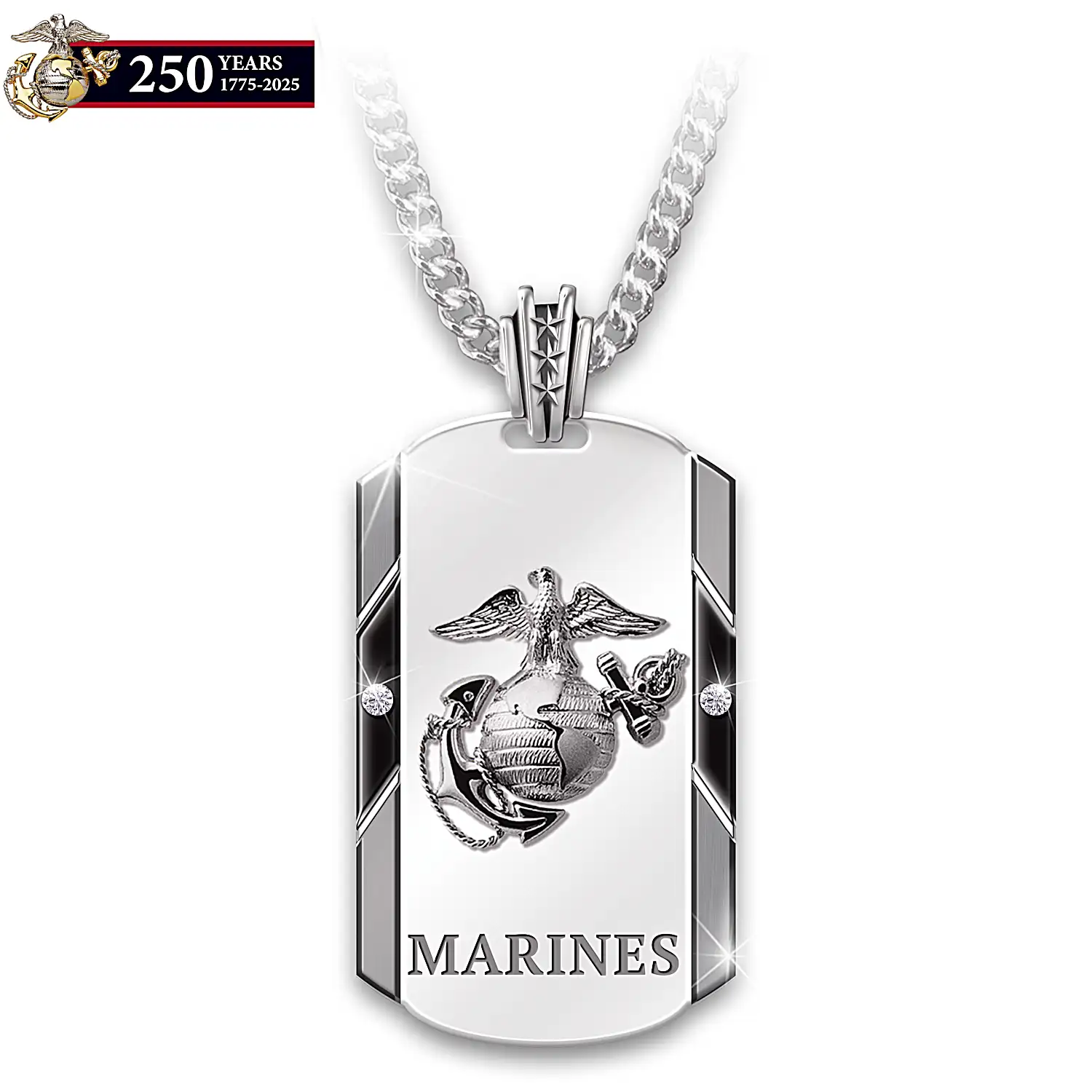 U.S. Marine Corps Diamond Dog Tag Necklace