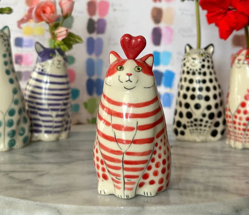 Handmade Polka Dot Cat Vase