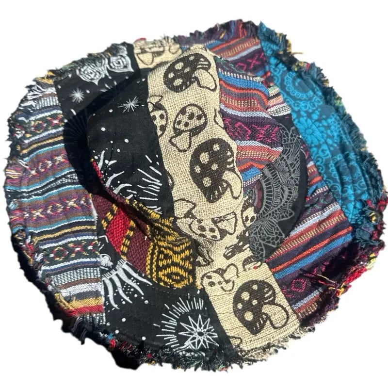🔥Last Day 55% OFF - 🍄Patchwork Multicolored Mushroom Hemp Hat with Hidden Pocket Fedorahats🎩