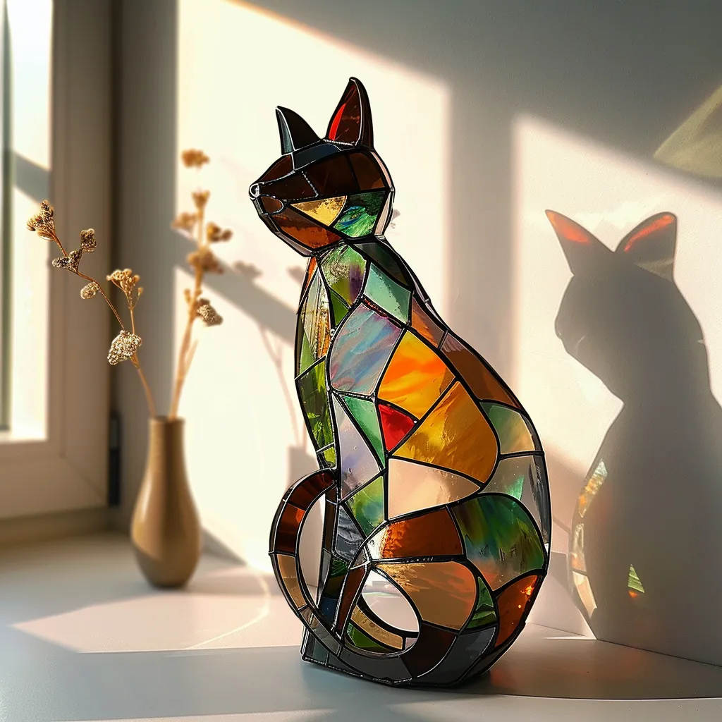 Stained Glass Cat Figurine